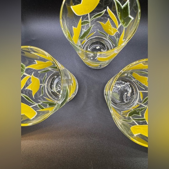 5 VINTAGE CULVER YELLOW & GREEN TULIP GLASSES Tumblers 1970’s 7"T - Picture 3 of 7